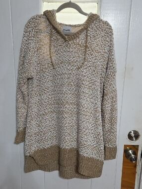Prissy Jane Women's Hooded Sweater Tan/Cream Chunky Knit Sz 2XL GUC